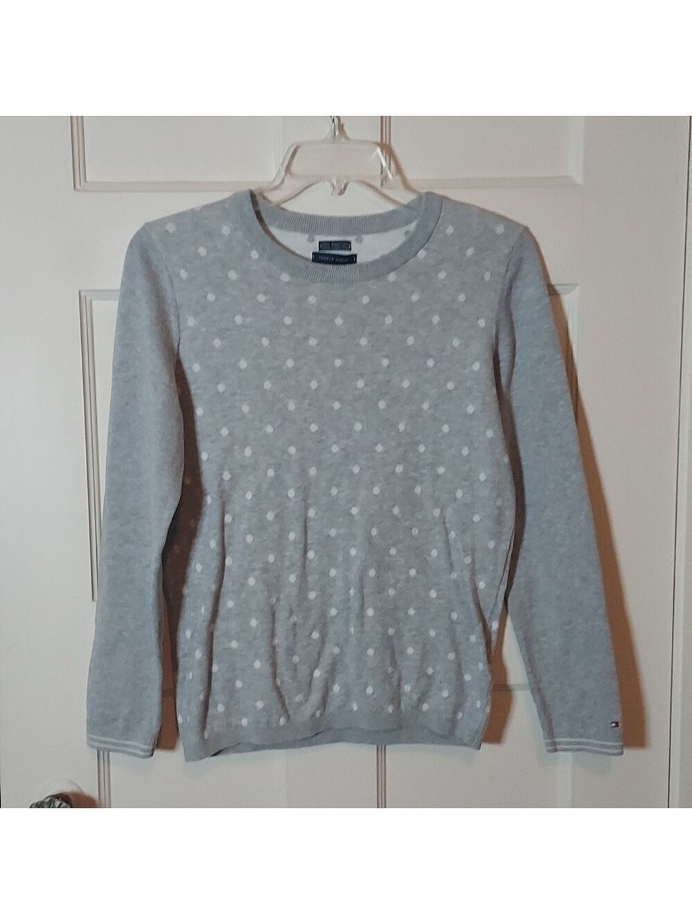 Tommy Hilfiger Women's Prima Cotton Polk Dot Light Gray Sweater Size Medium